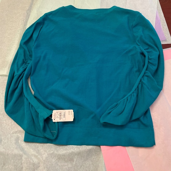 NWT! Neiman Marcus Tag! Nanette Lepore Teal Bow Cardigan SMALL - Picture 10 of 14